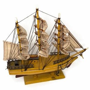 Vintage 10” High Wooden Ship Model Nautical Decor